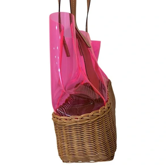 Frances Valentine “Margaret” Wicker PVC Large Tote Shoulder Bag Hot Pink NWOT - Picture 5 of 12